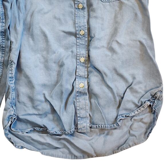 Mossimo Womens Chambray Top Size S Blue Button Down Roll Tab Sleeve - Picture 6 of 11